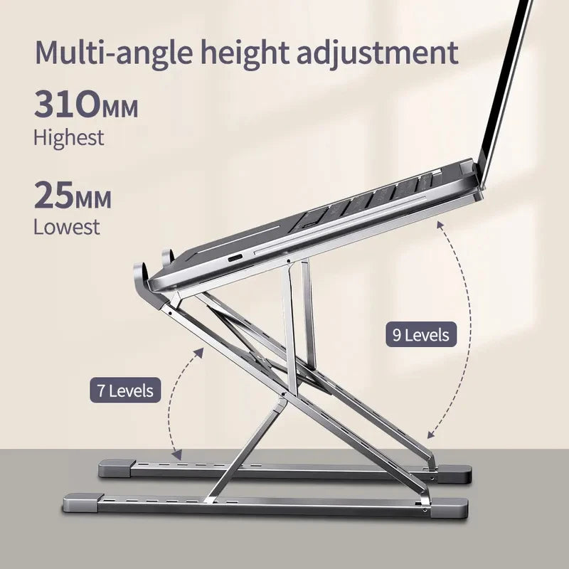Aluminum Adjustable Laptop Stand - Foldable, Portable Cooling Notebook Holder