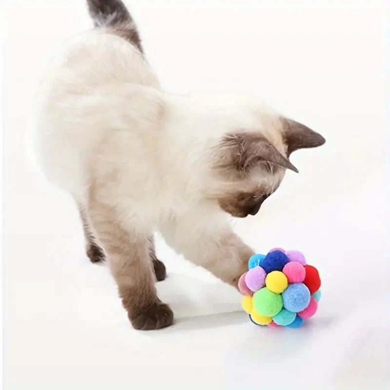 Colorful Plush Ball Cat Toy Set - Self-Playing Woolen and Bell Balls for Cats
