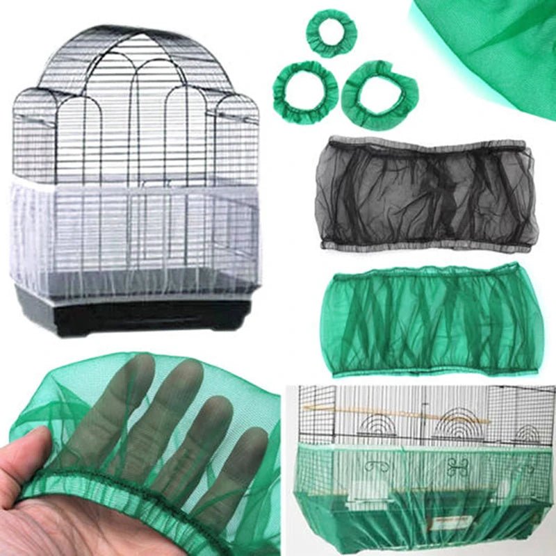 Bird Cage Mesh Cover Seed Guard Nylon Mesh Parrot Cage Protector