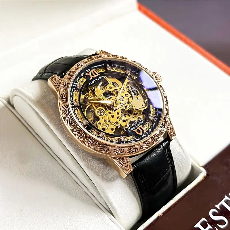 Luxury Men's Automatic Mechanical Watch - Business Casual Style, No Batteries Needed