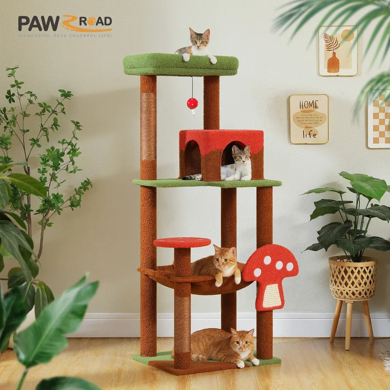 Large Multi-Level Cat Tree Tower with Scratching Posts and Cozy Hammock