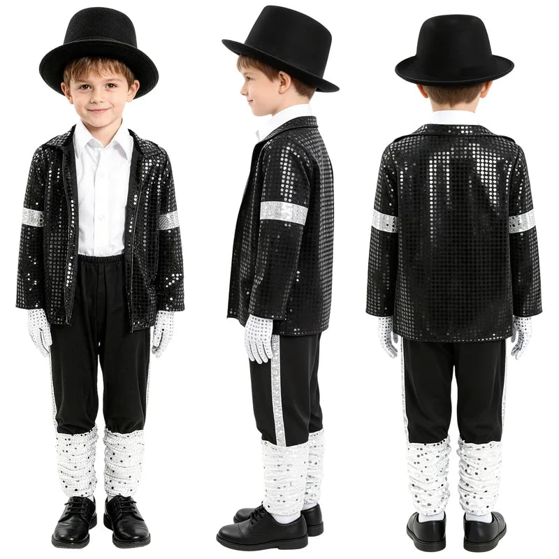 Kids 80s 90s Hip Hop Cosplay Costume Set for Boys Halloween Carnival Stage Dance