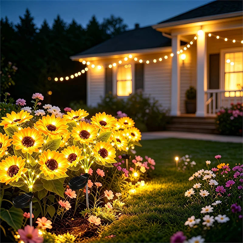Solar Sunflower Garden Lights - Waterproof Outdoor Decor Stake Lights for Yard & Path