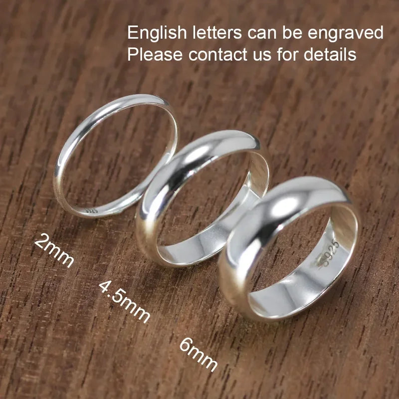 Custom Engrave Sterling Silver Ring for Women and Men - Wedding & Couple Band