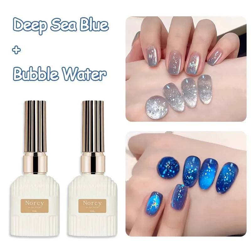 Sparkling Crystal Cat Eye Gel Nail Polish Bubble Water Effect 15ml - Summer Nail Art
