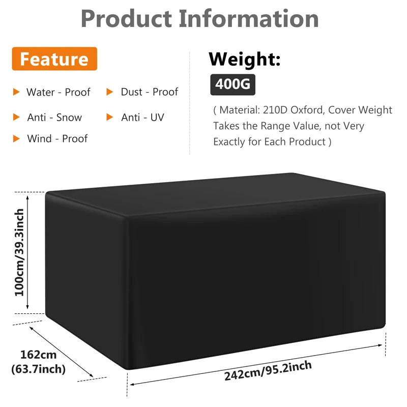 Outdoor Furniture Cover Waterproof Rain Snow Dust Protector 190x360cm