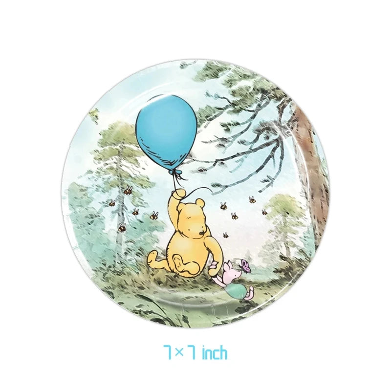 Winnie the Pooh Birthday Party Supplies Set – Disposable Plates Cups Napkins Banners for Kids & Baby Showers