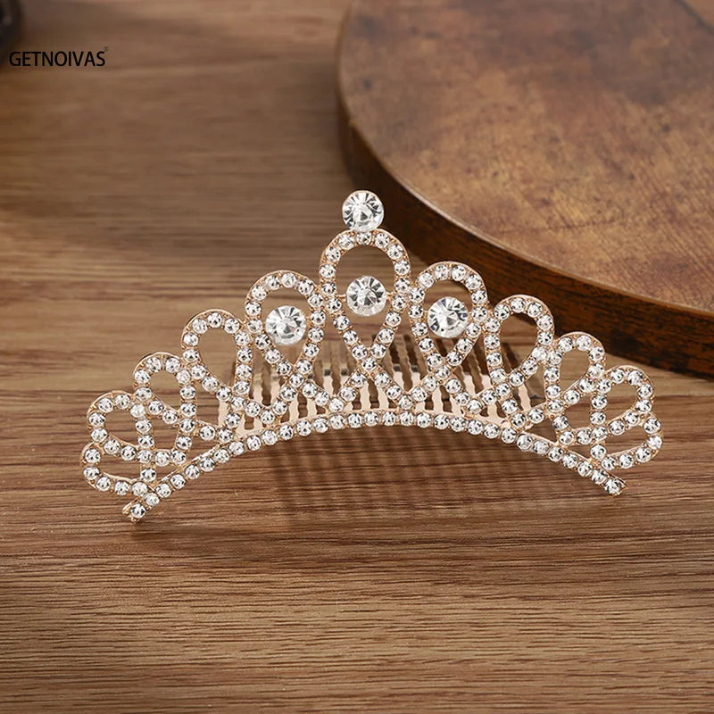 Children's Mini Crystal Crown Hair Comb - Elegant Princess Bridal Tiara for Girls & Women