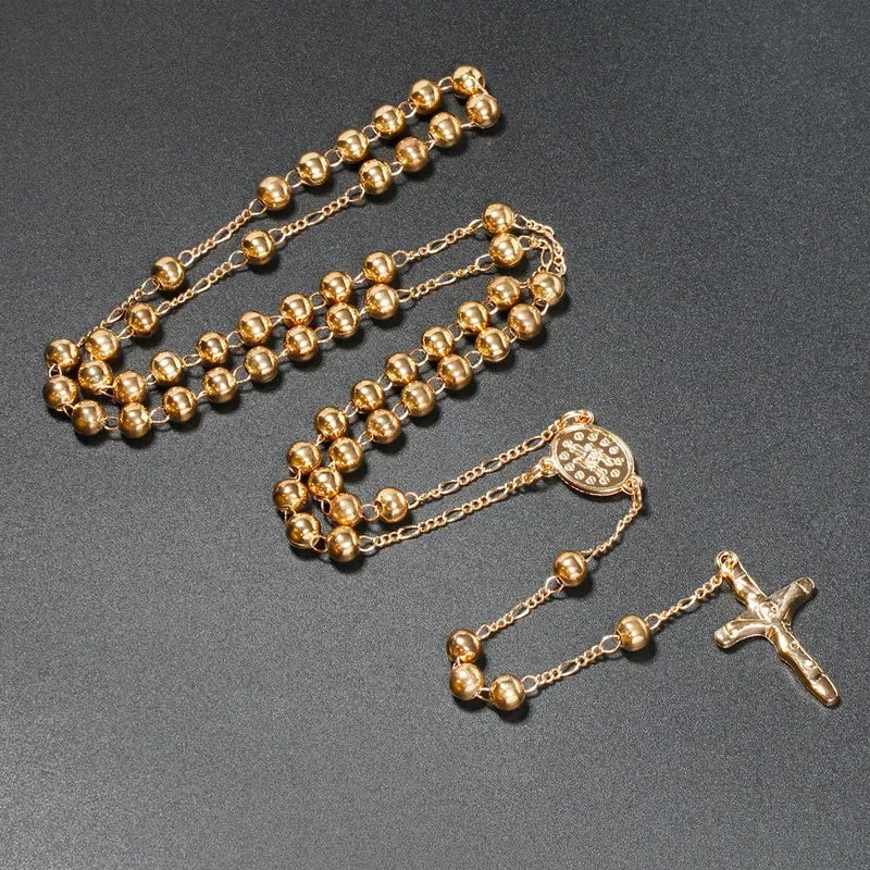 6MM Catholic Rosary Necklace for Women & Men Long Prayer Beads Cross Pendant Religious Jewelry Gift