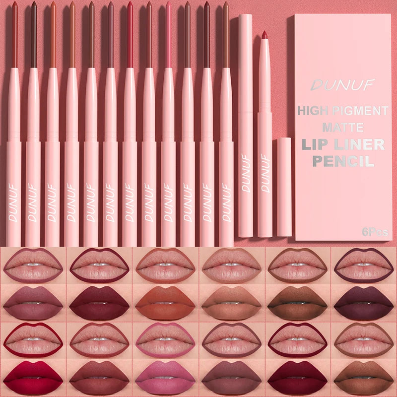 6-Piece Long-Lasting Waterproof Lip Liner Set - Non-Fading, Easy Color