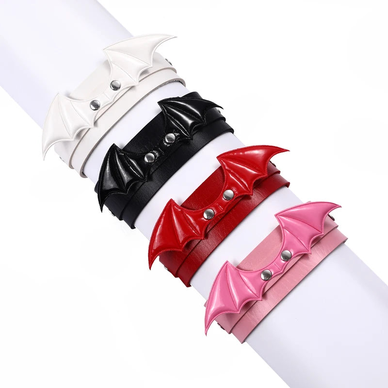 Halloween Bat Wings Gothic Choker Necklace for Women Leather Costume Jewelry