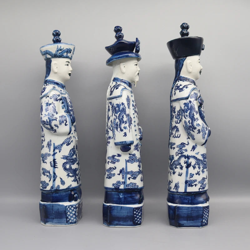 Chinese Emperor Statue Porcelain Decor for Home, Qing Dynasty Generations