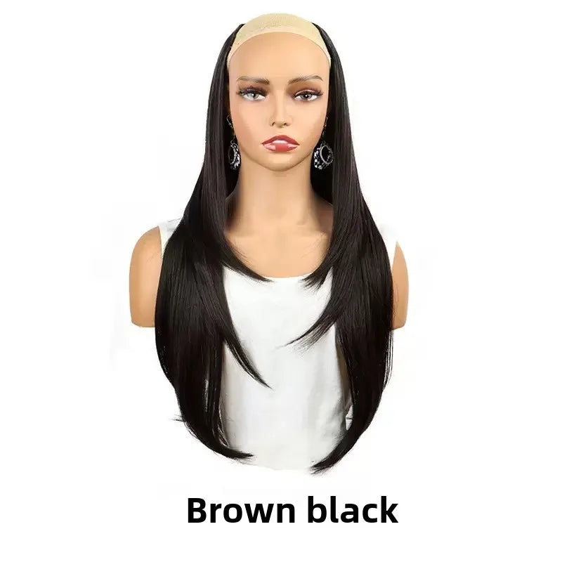 Synthetic V-Shaped Layered Hair Extensions with Clips - Long Straight Wig for Women