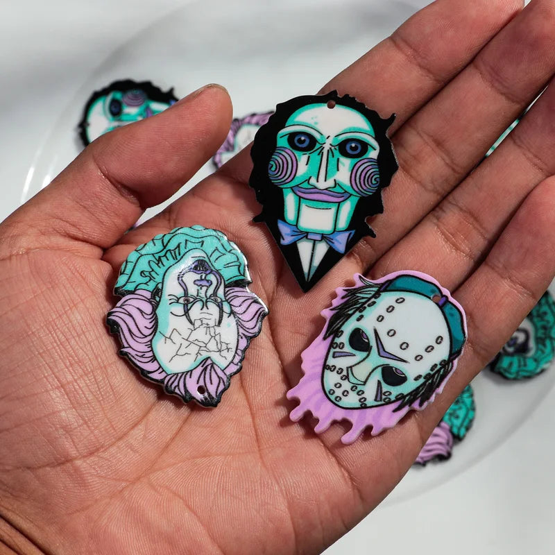 Halloween Skull Charm Pendant 10pcs Acrylic Jewelry Accessory DIY Keychain