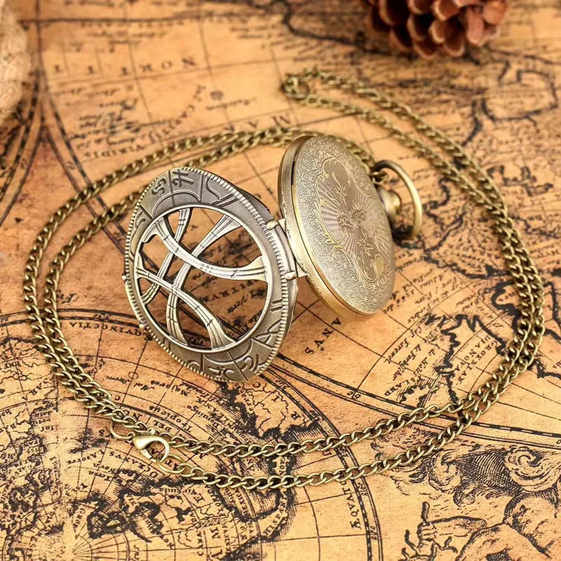 Vintage Pocket Watch Necklace with Old Clock Pendant - Men Women Jewelry
