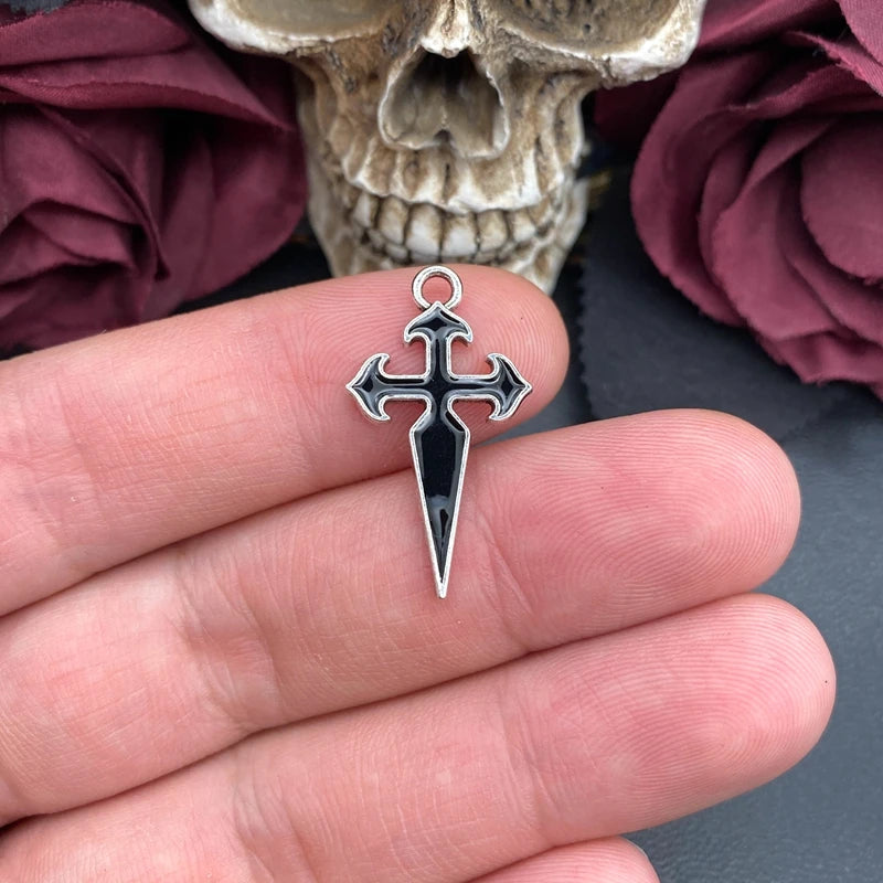 10pcs Enamel Cross Charms for Jewelry Making - Crusader Rosary Pendant 30x16.5mm