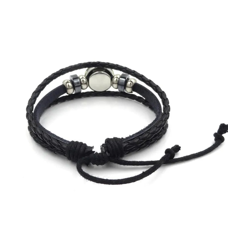 Anime Mega Stone Poke Snap Leather Bracelet with Glass Cabochon Adjustable Jewelry for Women Kids Gift