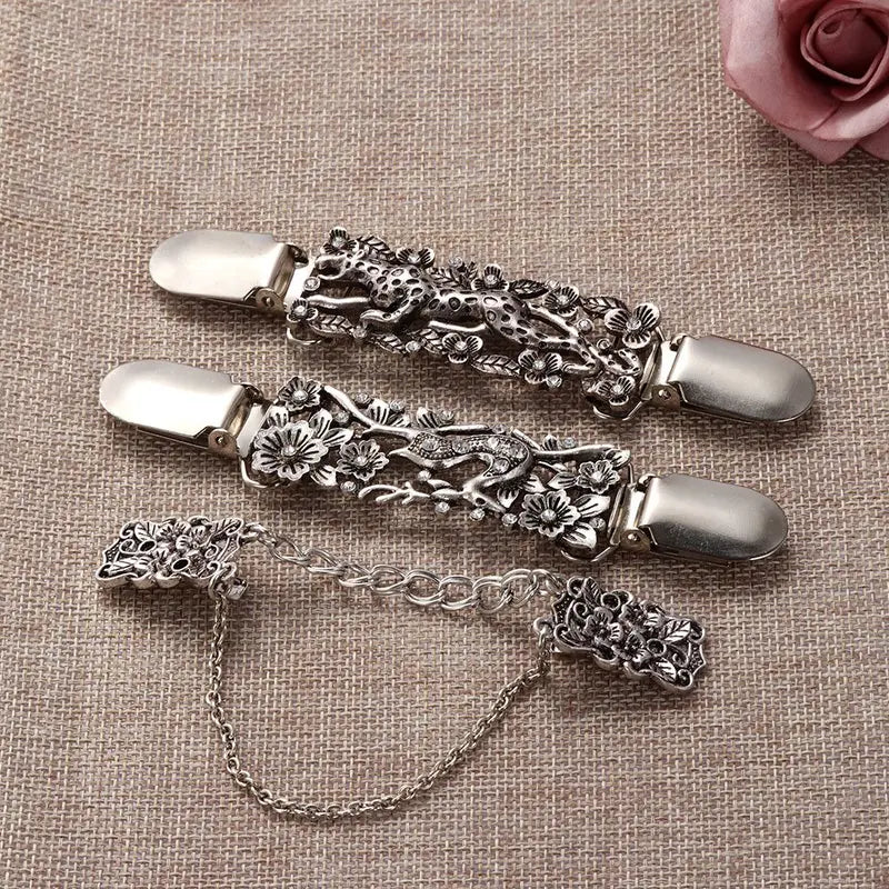 Women Carved Flower Shawl Clip Brooch for Sweaters & Cardigans