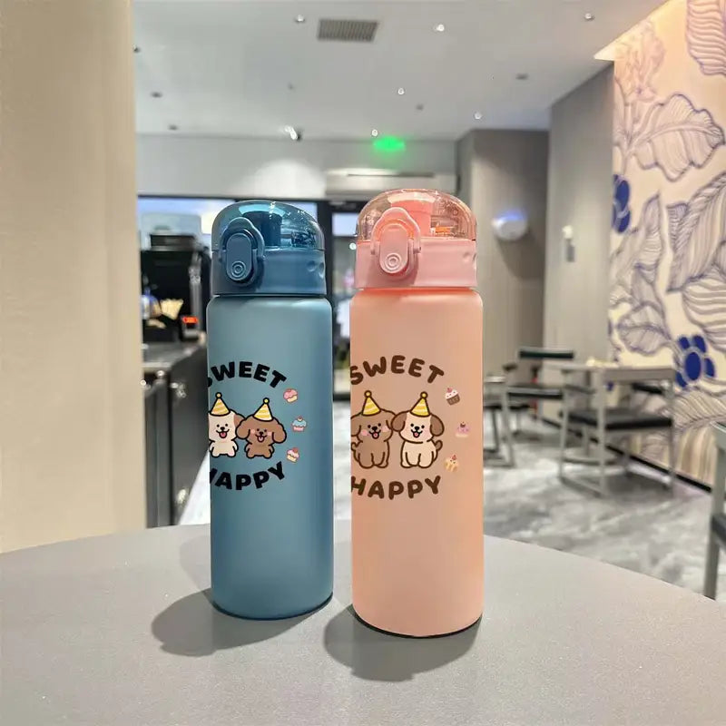 780ml Cartoon Kids Water Bottle with Leakproof Straw & Carry Strap - Large Capacity Portable Hydration