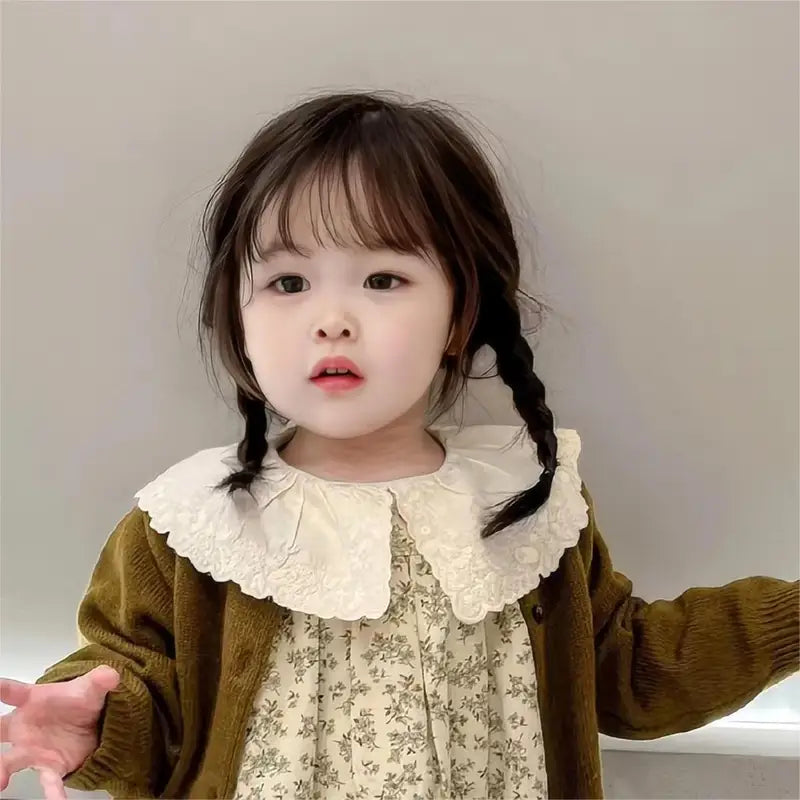 Baby Girl Fake Hair Braid Wig with Fluffy Bangs - Playful Fried Dough Style, One Year Hair Cover