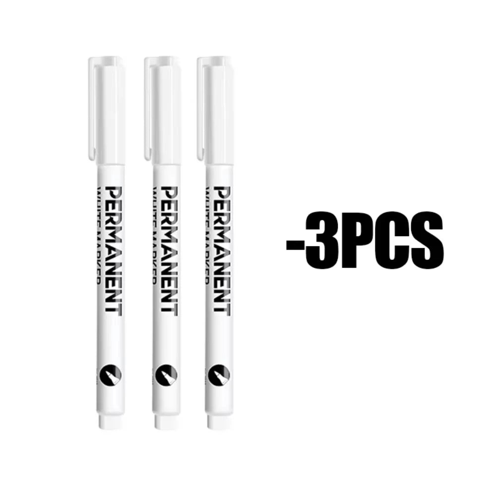 Waterproof White Paint Marker Set - Fine Tip Oil-Based Acrylic Pen for Art & Crafting