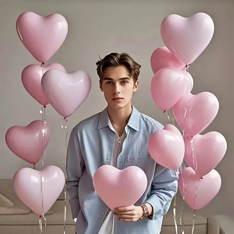30 Pink Heart-Shaped Latex Balloons for Valentine's Day Wedding Festival Decor