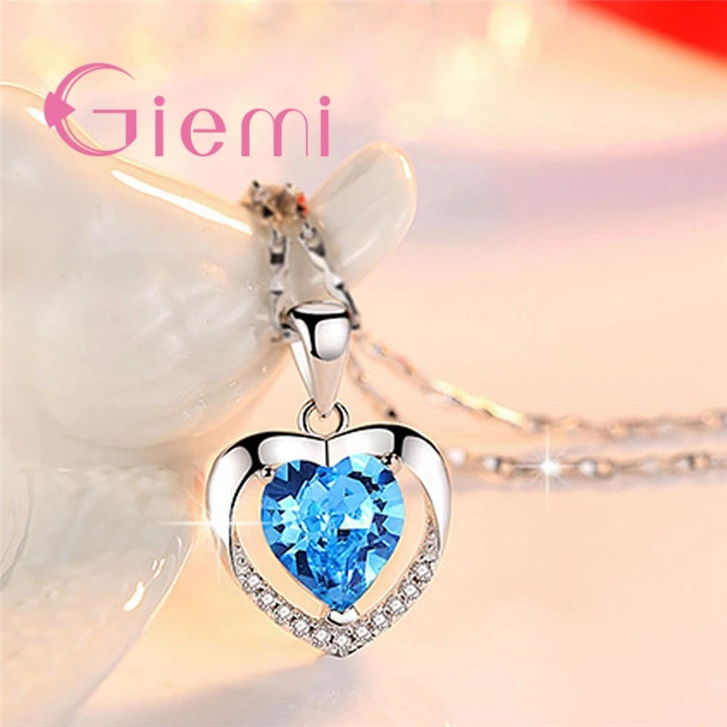 Sterling Silver Pendant Necklace for Women Engagement Romantic Heart Jewelry