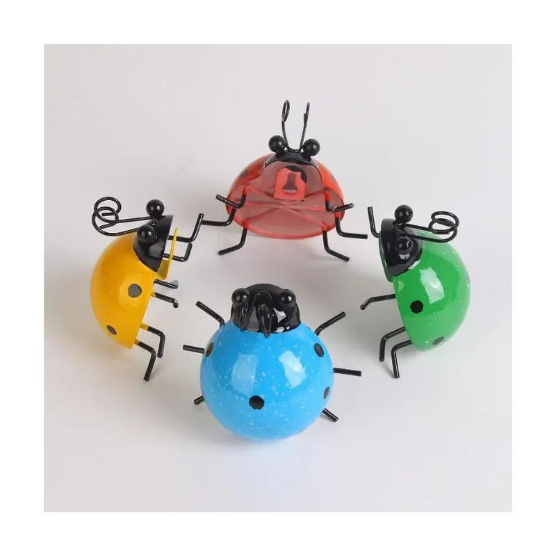 Mini Metal Ladybug Wall Hanging Ornament Garden Decor Set - Outdoor Fence Sculpture