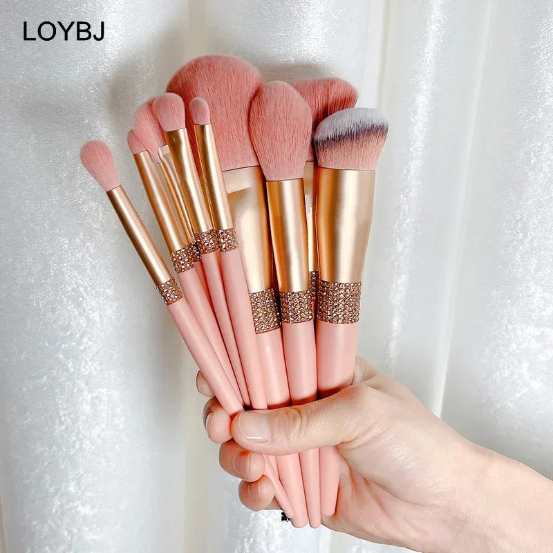 10pcs Diamond Makeup Brush Set - Soft Synthetic Face & Eye Brushes for Cosmetics