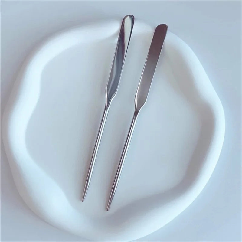 2PC Stainless Steel Makeup Palette Tray and Spatula Set for Cosmetic Mixing