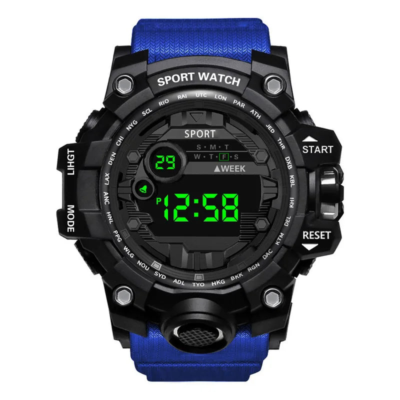 Digital Sports Waterproof Men's Wristwatch with Large Dial and Multifunctional Features