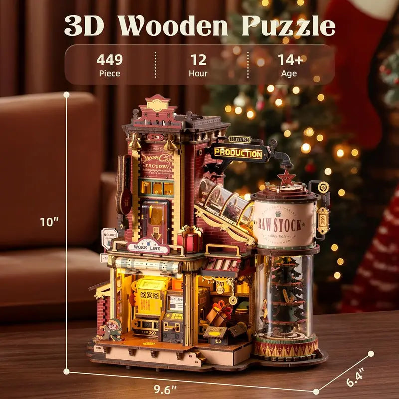 Wooden 3D Puzzle Kit Mini Dollhouse Model with Lights & Music - DIY Building Toy
