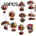 Set of 10 Santa Claus Parachute Wooden Hanging Ornaments Holiday Decorations
