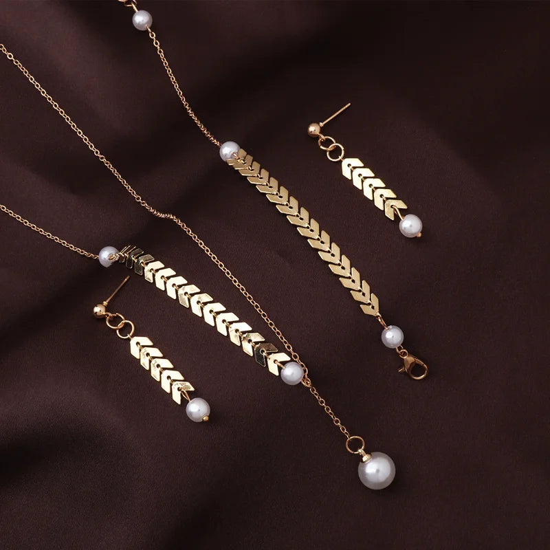 Women Jewelry Sets Necklace Bracelet Earrings Gold Wheat Charm Wedding Party Gift