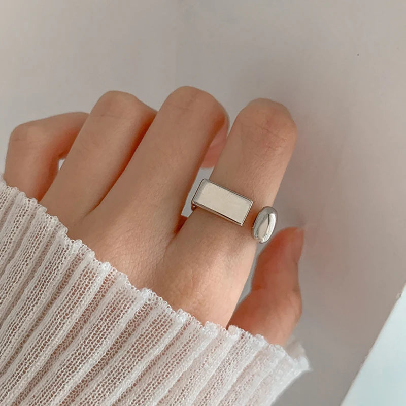 Sterling Silver Geometric Open Ring for Women Girls - Trendy Unique Jewelry