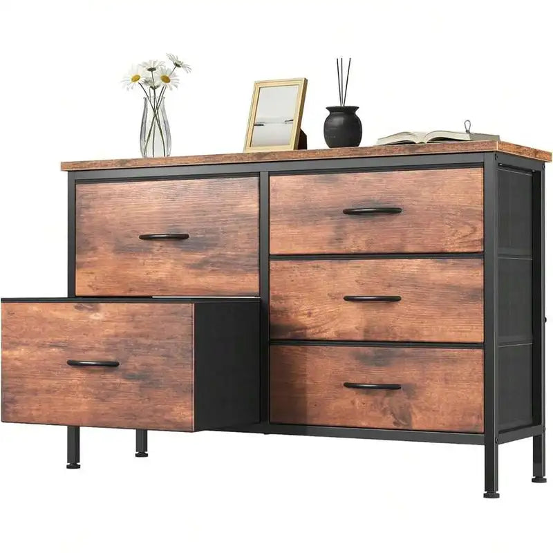 5 Storage Drawers for Living Room and Bedroom - Fabric Dresser with Metal Frame
