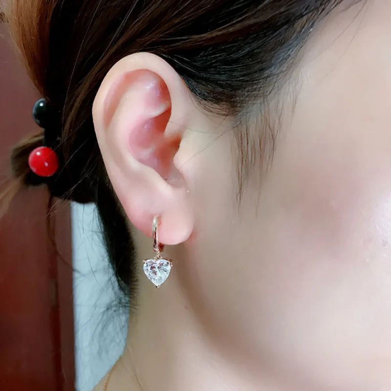 Gold Hoop Earrings Heart Shape Zircon Dangle Jewelry for Women & Girls