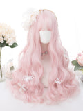 Long Peach Pink Synthetic Wigs with Bangs for Women - Heat Resistant & Wavy, 26 Inch