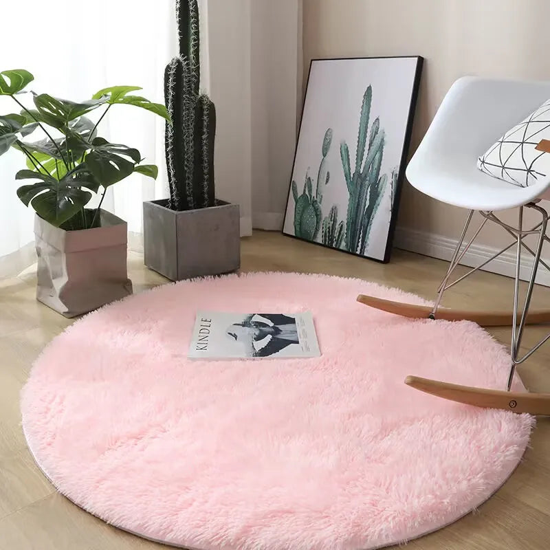 Plush Round Carpet for Living Room and Bedroom - Super Soft Fluffy Non-Slip Floor Mat
