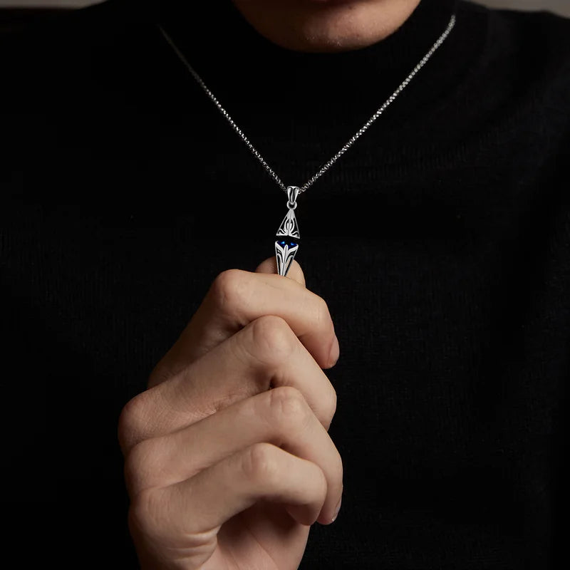 Men's Blue Stone Necklace with Geometric Pendant - Stainless Steel Collar Jewelry