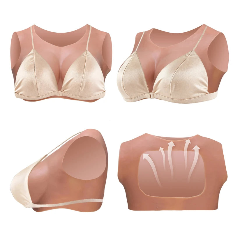 Breathable Realistic Fake Breasts for Cosplay & Transgender, Low-Cut Back