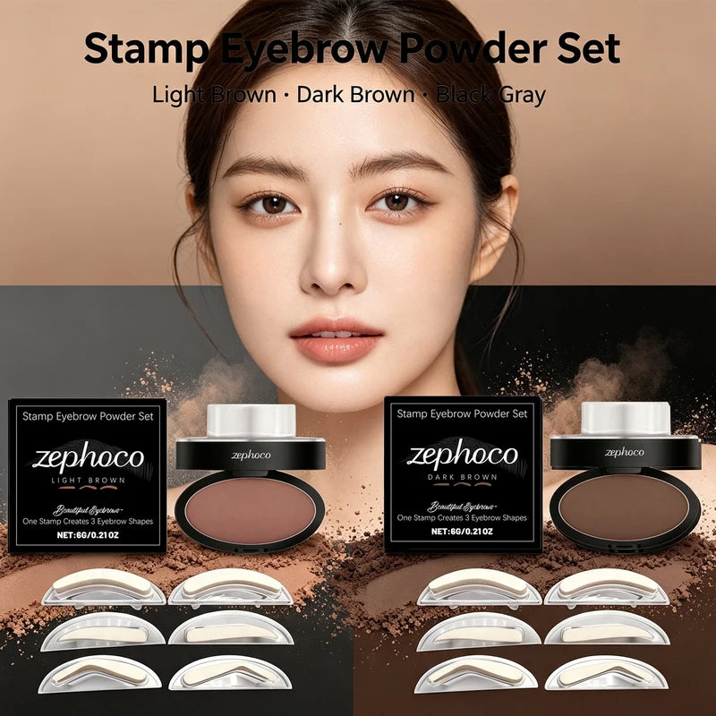 Waterproof Eyebrow Stamp Kit with 3 Shapes & Long-Lasting Powder - Natural Brow Makeup