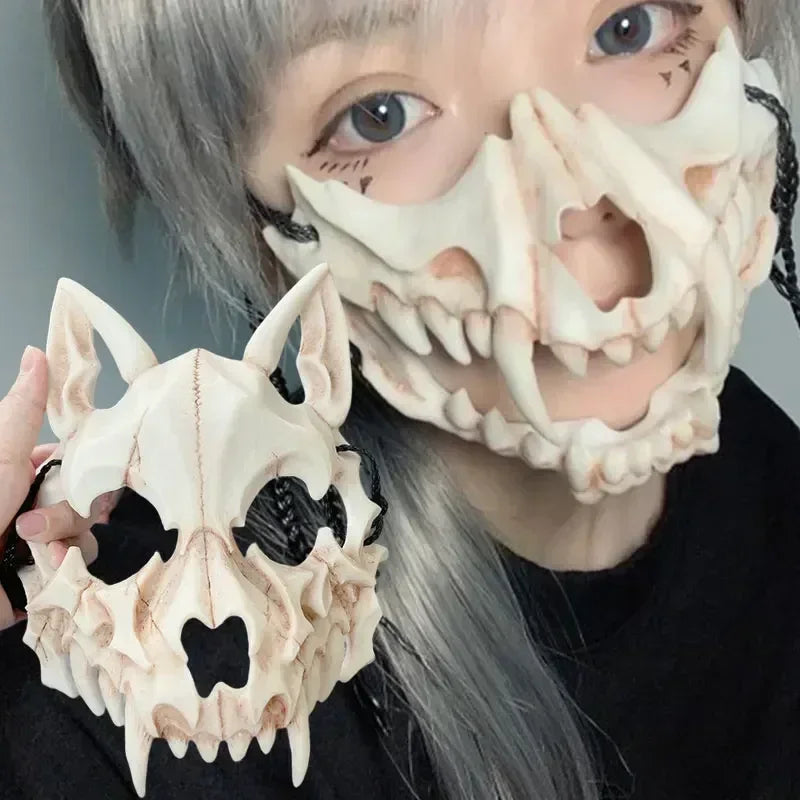 Horror Demon Skull Mask with Long Teeth - Halloween Party Cosplay Prop