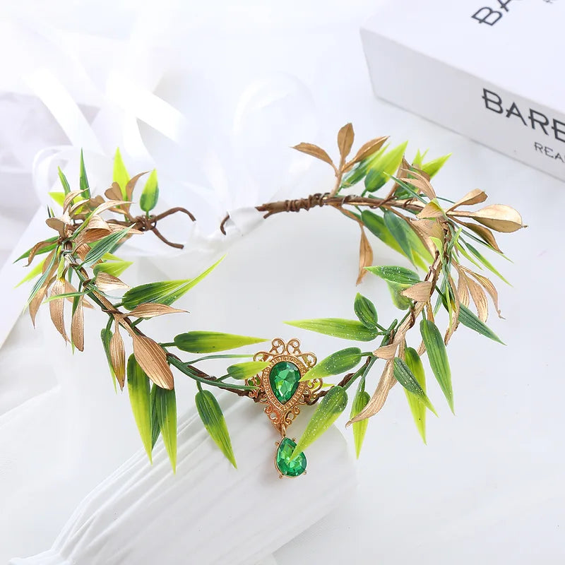 Halloween Fairy Queen Costume Set with Leaf Wreath and Elf Ears - Cosplay Party Accessory
