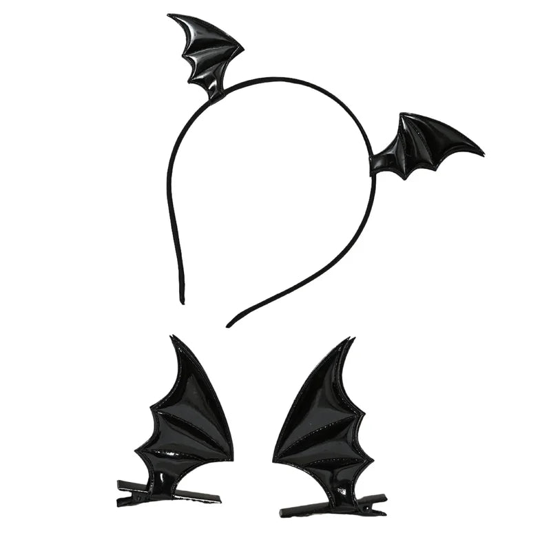 Halloween Bat Devil Headband Hair Clip Set for Women & Kids - Festival Costume Accessory