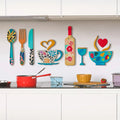 7-Piece Wooden Wall Decor Set with Fork, Cup & Wine Glass Patterns for Kitchen