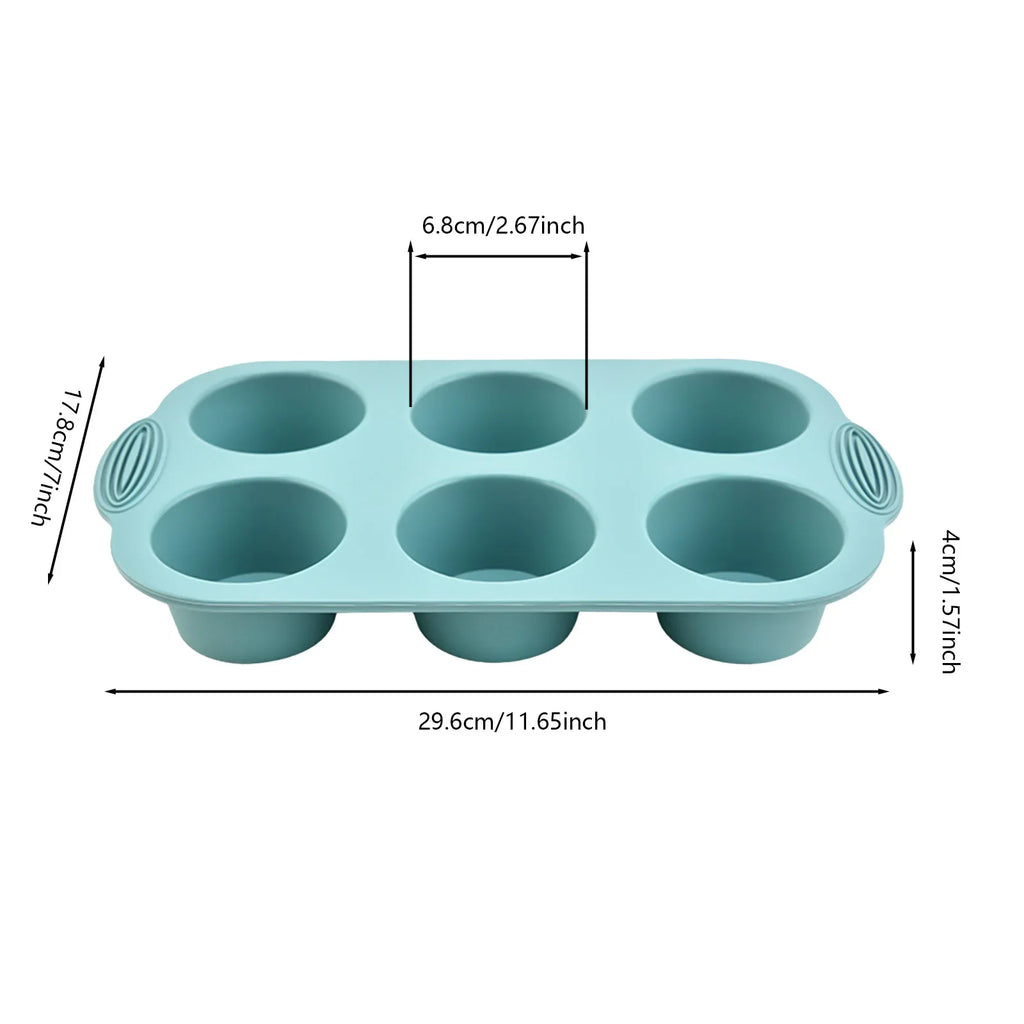 6-Cup Silicone Muffin Pan Non-Stick Baking Tray for Cakes & Cupcakes