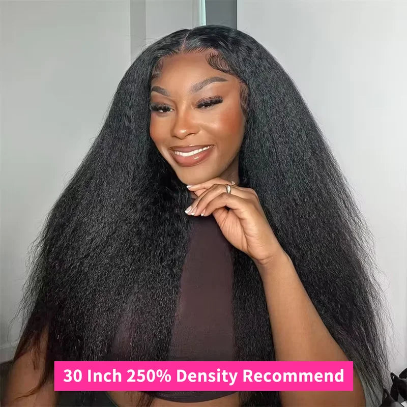 Glueless Lace Front Human Hair Wigs - Kinky Straight HD & Transparent Lace Closure