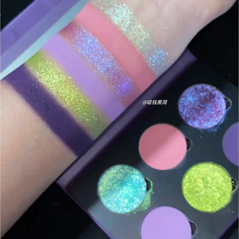 6-Color Eyeshadow Palette with Matte, Shimmer & Glitter Finishes - Colorful Makeup Set
