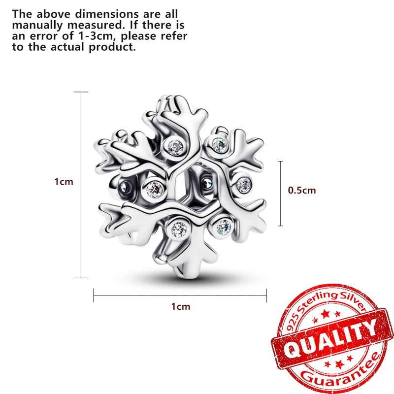 Sterling Silver Snowflake Bell Christmas Charm for Bracelets Kids Jewelry Gift